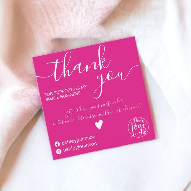 Modern minimalist hot pink pink order thank you square business card (Modern minimalist hot pink pink order thank you square business card)