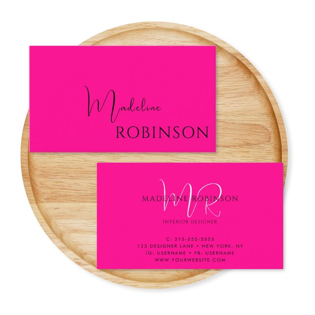 Modern Minimalist Hot Pink Script Business Card (Creator Uploaded)
