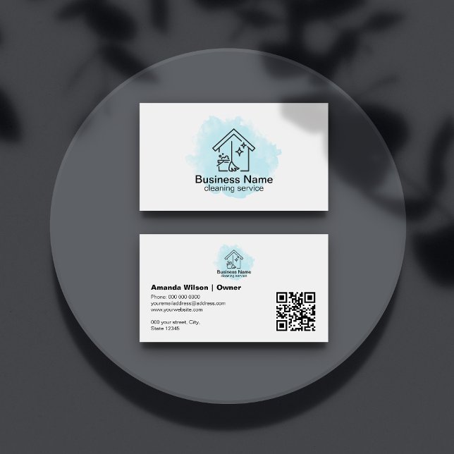 Modern Minimalist House Cleaning Services QR Code Business Card (Creator Uploaded)