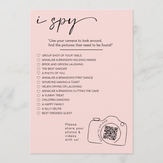 Modern Minimalist I spy wedding game Share photos  Programme (Front)