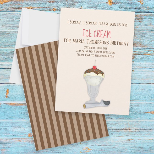 Modern Minimalist Ice Cream Birthday Watercolor Invitation (Creator Uploaded)