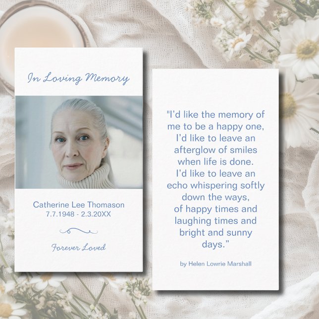 Modern Minimalist In Loving Memory Prayer Card (Minimalist In Loving Memory Photo Prayer Card)