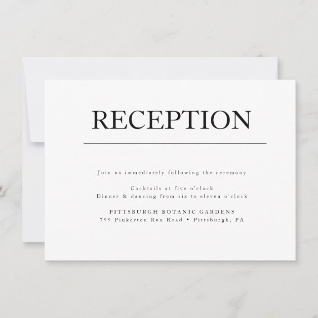 Modern Minimalist Inital Wedding Reception Card (Front)
