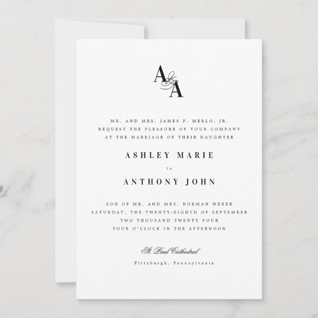 Modern Minimalist Inital Wedding Reception Card (Front)
