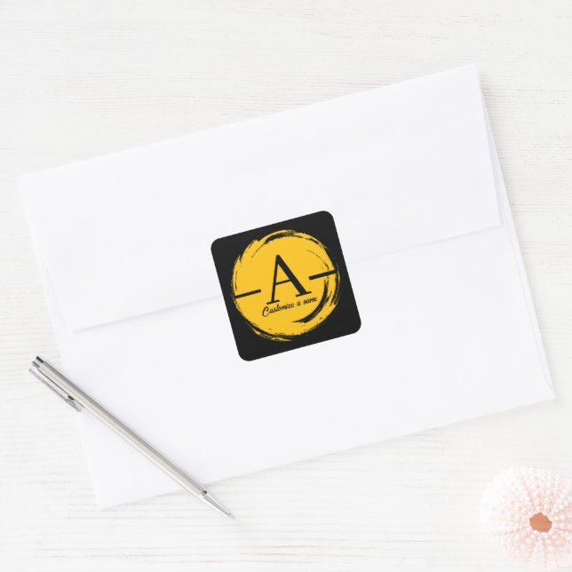 Modern Minimalist Initial Monogram Custom Gold Bru Square Sticker (Envelope)
