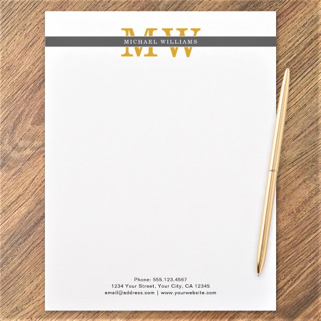 Modern Minimalist Initials Elegant Black Gold Custom Letterhead (Creator Uploaded)