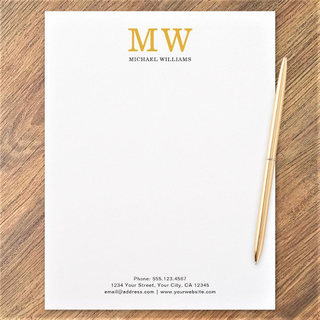 Modern Minimalist Initials Elegant Black Gold Custom Letterhead (Creator Uploaded)