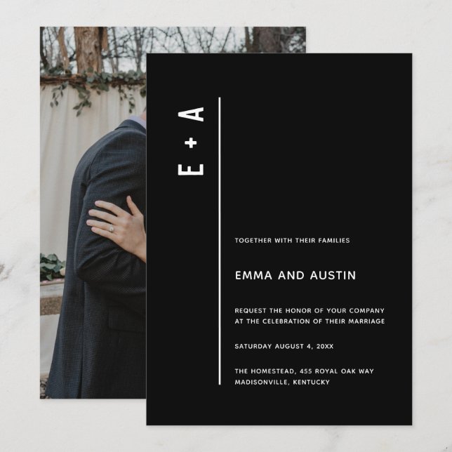 Modern Minimalist Initials Photo Wedding Invitation (Front/Back)