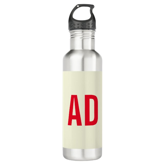 Modern Minimalist Initials Red Monogram Beige 710 Ml Water Bottle (Front)