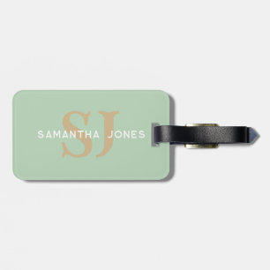 Modern Minimalist Initials Sage Green Monogrammed Luggage Tag