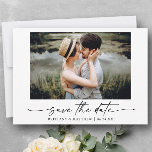 Modern Minimalist Ink Pen Script Photo Save The Date