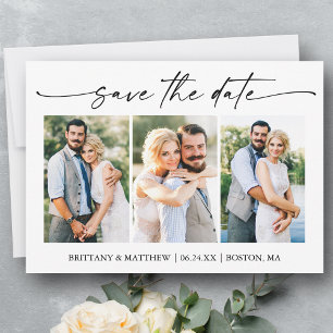 Modern Minimalist Ink Script 3 Photos Save The Date