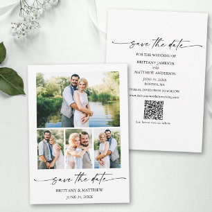 Modern Minimalist Ink Script 4 Photos QR Code Save The Date