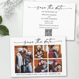 Modern Minimalist Ink Script 5 Photos QR Code Save The Date