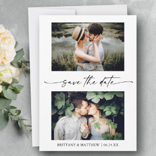 Modern Minimalist Ink Script Couple 2 Photo Save The Date