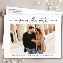 Modern Minimalist Ink Script Save The Date Photo