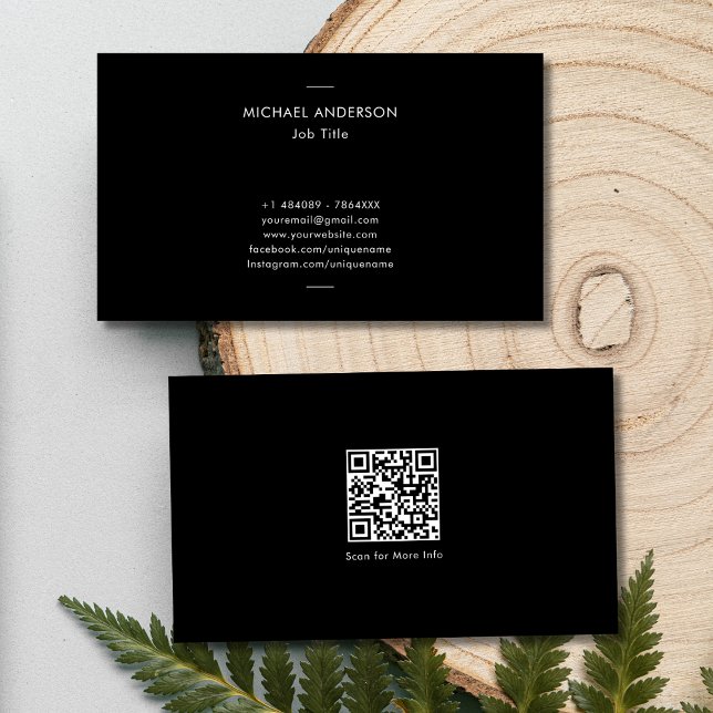 Modern Minimalist Inline QR Code Black and White Business Card (Creator Uploaded)