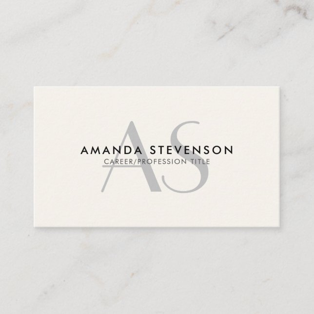 Modern Minimalist Ivory/Black Monogrammed Business Card (Front)