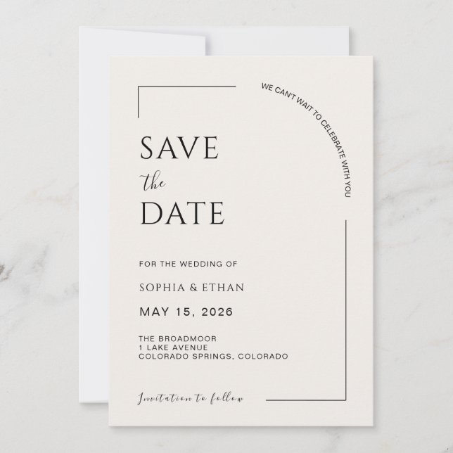 Modern Minimalist Ivory Editorial Save The Date (Front)