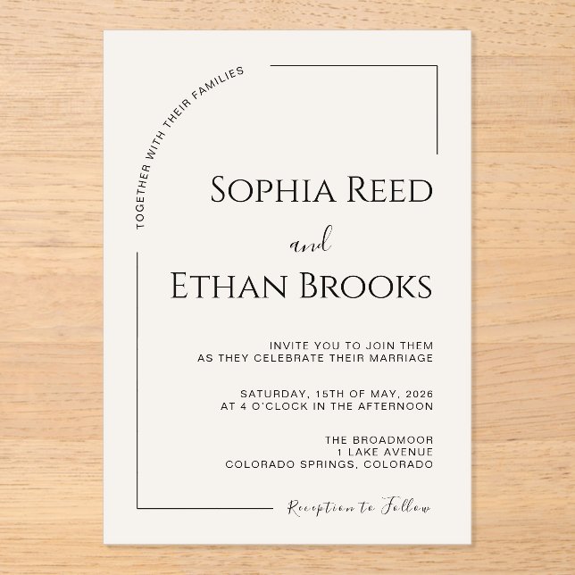 Modern Minimalist Ivory Editorial Wedding  Acrylic Invitations (Front)