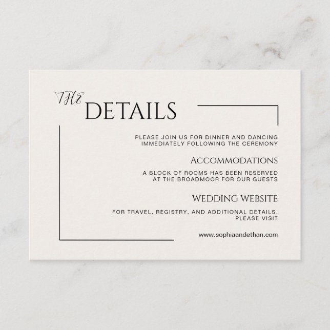 Modern Minimalist Ivory Editorial Wedding   Enclosure Card (Front)