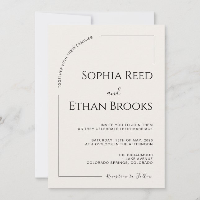 Modern Minimalist Ivory Editorial Wedding  Invitation (Front)