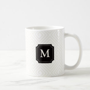 Modern Minimalist Ivory Greek Key Pattern Monogram Coffee Mug