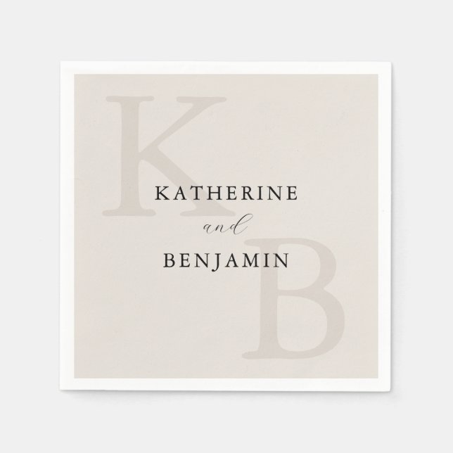 Modern Minimalist Ivory Monogram Wedding Napkin (Front)