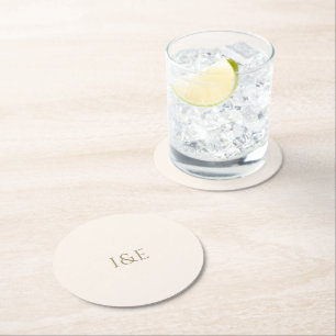 Modern Minimalist Ivory Monogram Wedding Round Paper Coaster