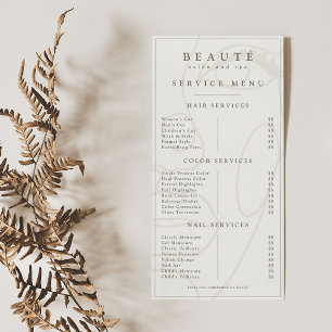 Modern Minimalist Ivory/Neutral Salon/Spa Menu