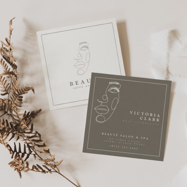 Modern Minimalist Ivory/Neutral Salon Square Business Card (Creator Uploaded)