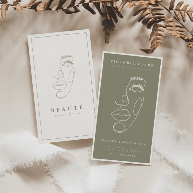 Modern Minimalist Ivory/Olive Salon & Spa Business Card (Creator Uploaded)