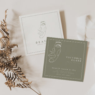 Modern Minimalist Ivory/Olive Salon Square Business Card