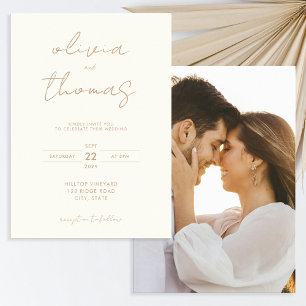 Modern Minimalist Ivory Tan Wedding Invitation