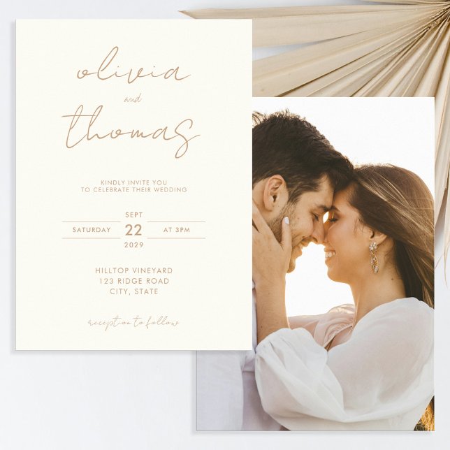 Modern Minimalist Ivory Tan Wedding Invitation (Creator Uploaded)