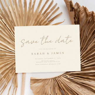 Modern Minimalist Ivory Tan Wedding Save The Date