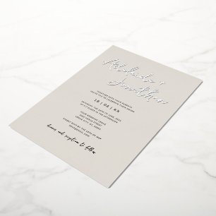 Modern Minimalist Ivory Wedding Silver Lettering