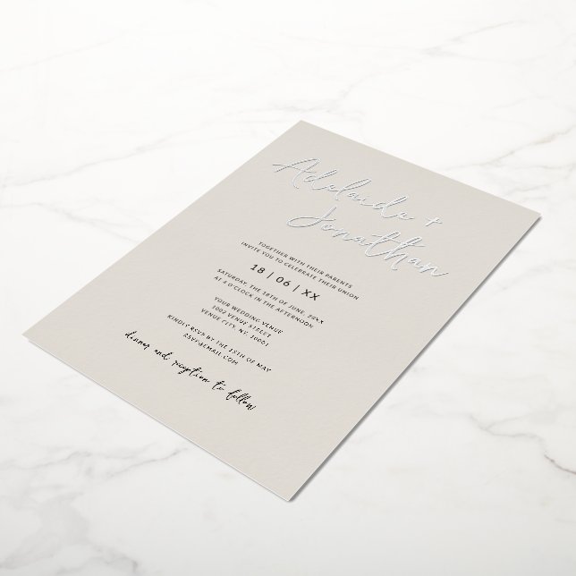 Modern Minimalist Ivory Wedding Silver Lettering (Rotated)
