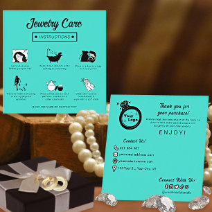 Modern Minimalist Jewellery Care Instructions Teal Enclosure Card