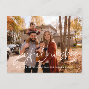Modern minimalist Joyful wishes Holiday photo Postcard