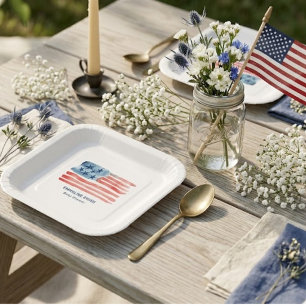 Modern & Minimalist July 4th Watercolor Flag Paper Plate
