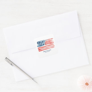 Modern & Minimalist July 4th Watercolor Flag Square Sticker