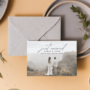 Modern Minimalist Just Married 3 Photo Wedding  An Announcement