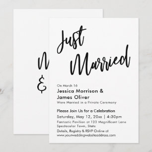 Modern Minimalist Just Married Black and White Invitation