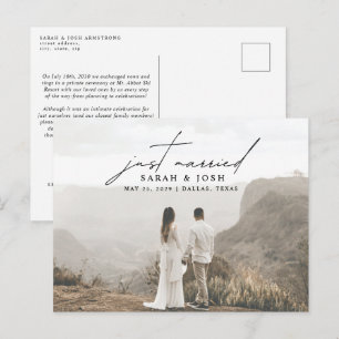 Modern Minimalist Just Married Photo Wedding Annou Announcement Postcard