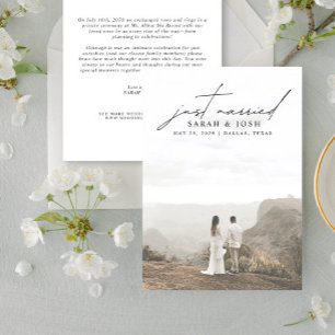 Modern Minimalist Just Married Photo Wedding Announcement