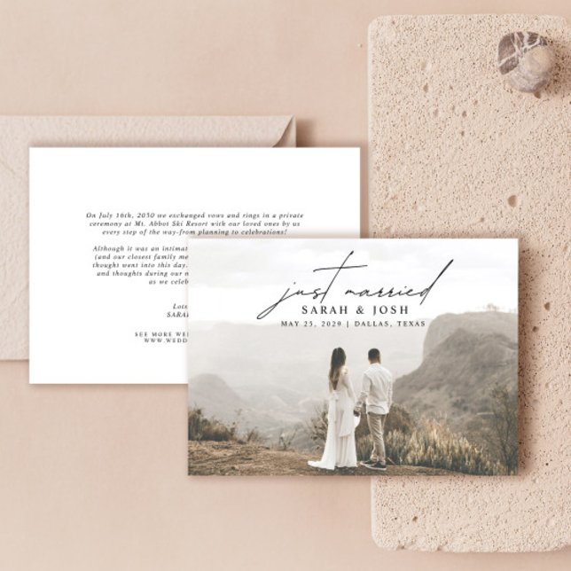 Modern Minimalist Just Married Photo Wedding Announcement (Creator Uploaded)