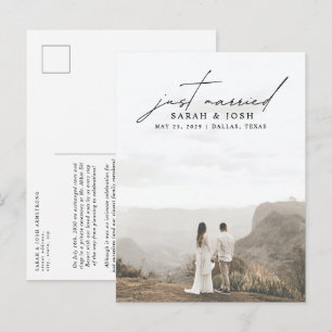 Modern Minimalist Just Married Photo Wedding Announcement Postcard