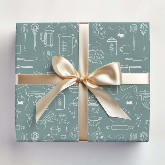 Modern Minimalist Kitchen Cooking Utensils Wrapping Paper Sheet (In situ)