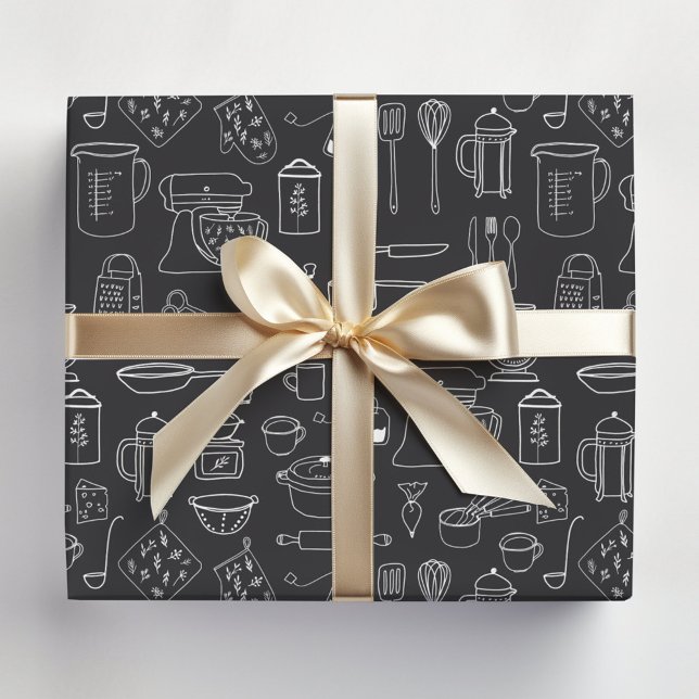 Modern Minimalist Kitchen Cooking Utensils Wrapping Paper Sheet (In situ)